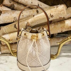 Tory Burch T Monogram Mini Bucket Bag Almond